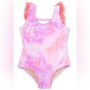 Shade Critters One Piece Fringe Back in Coral Tie Dye